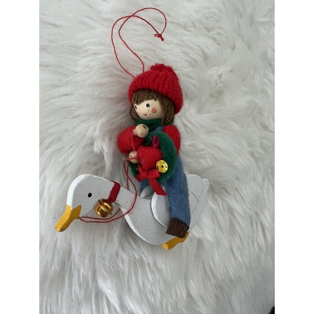 Vintage Wood and Yarn Figurine Christmas Ornament